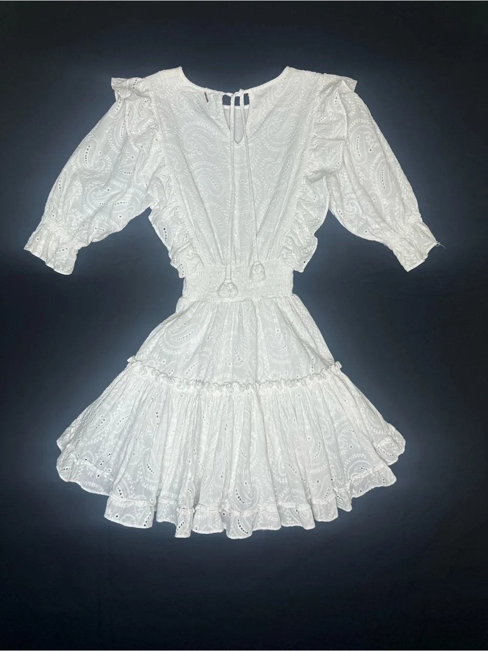 Misa Los Angeles Doutzen White Tiered Mini Dress XS Boho Bridal Shower Resort